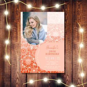 Invitation Orange Stripes Arch Photo Floral Anniversaire