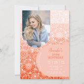 Invitation Orange Stripes Arch Photo Floral Anniversaire (Devant)