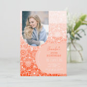Invitation Orange Stripes Arch Photo Floral Anniversaire (Debout devant)