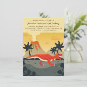 Invitation Orange T-Rex & Volcano Modern Boy Anniversaire (Debout devant)