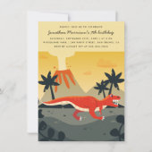 Invitation Orange T-Rex & Volcano Modern Boy Anniversaire (Devant)