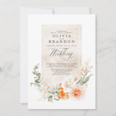 Invitation Orange Terracotta et Mariage Floral blanc Invitat (Devant)