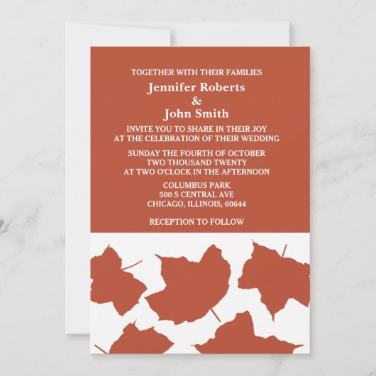 Invitation Orange Terracotta Terre Rustic Fall Leaf Mariage (Devant)