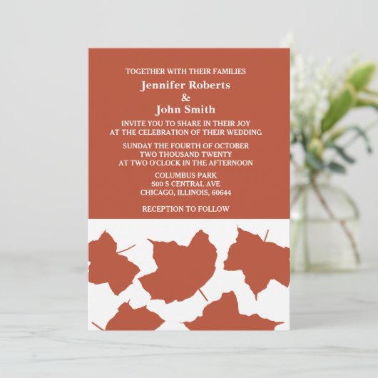 Invitation Orange Terracotta Terre Rustic Fall Leaf Mariage (Debout devant)