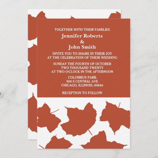 Invitation Orange Terracotta Terre Rustic Fall Leaf Mariage (Devant / Derrière)