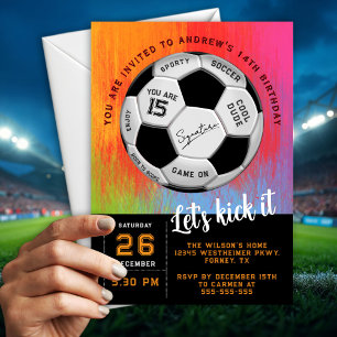 Invitation Orange Texte personnalisé sur un ballon de footbal