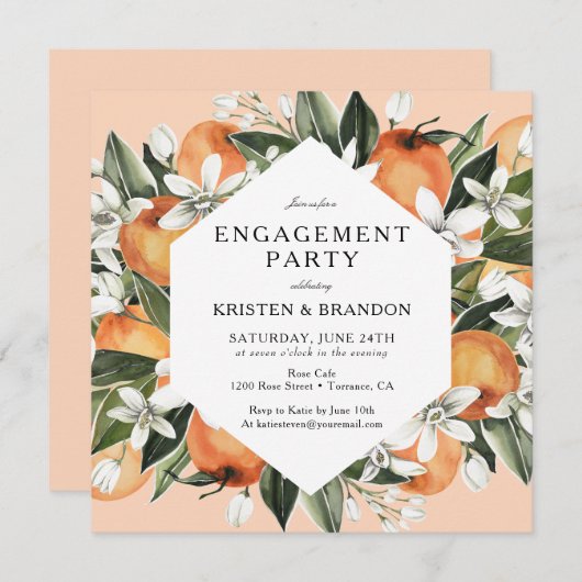 Invitation Orange Thème Citrum Engagement (Devant / Derrière)