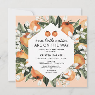 Invitation Orange Thème Deux Petits Cuties Twin Baby shower