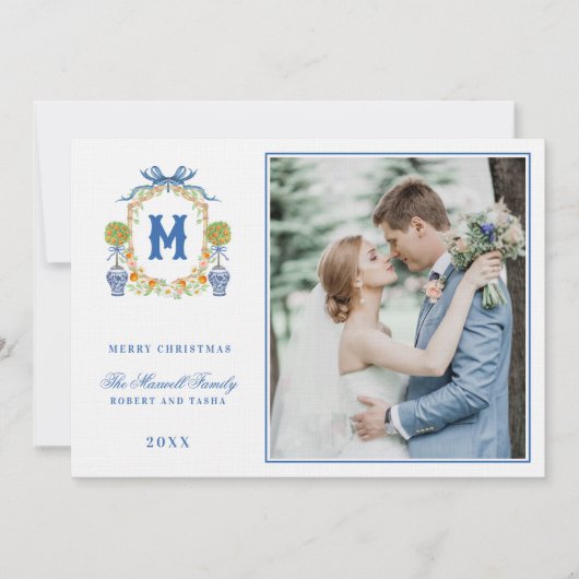 Invitation Orange Topio en Chinoiserie Pot Crest Monogramme (Devant)