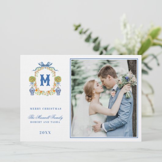 Invitation Orange Topio en Chinoiserie Pot Crest Monogramme (Debout devant)