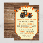 Invitation Orange Tractor Invitation, Anniversaire Agricole (Devant / Derrière)