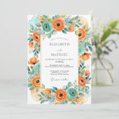 Invitation Orange Turquoise Alluring Summer Wedding (Debout devant)