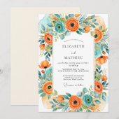 Invitation Orange Turquoise Alluring Summer Wedding (Devant / Derrière)