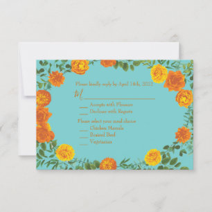 Invitation Orange & Turquoise Aqua Peony Rose Répondre à l'in