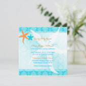 Invitation Orange Turquoise Blue Starfish Mariage plage Pair (Debout devant)