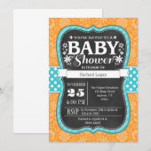 Invitation Orange Turquoise Chalkboard Floral Baby shower Inv (Devant / Derrière)