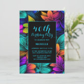 Invitation Orange Turquoise Purple Neon Flowers 40e anniversa (Debout devant)