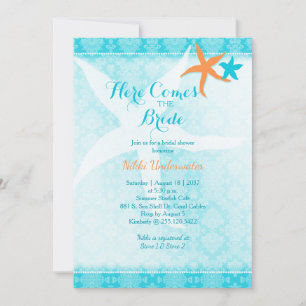 Invitation Orange Turquoise Summer Starfish Fête des mariées