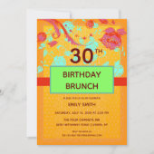 Invitation Orange Turquoise tendance Peony Anniversaire Brunc (Devant)