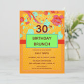 Invitation Orange Turquoise tendance Peony Anniversaire Brunc (Debout devant)