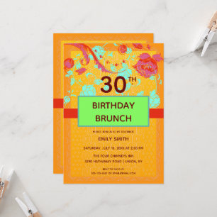 Invitation Orange Turquoise tendance Peony Anniversaire Brunc