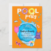 Invitation Orange Twins Pool Party Anniversaire Splash Leopar (Devant)