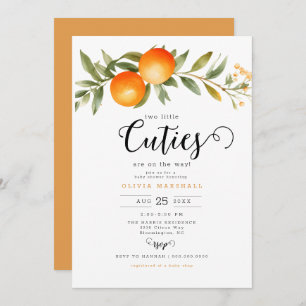 Invitation Orange Two Little Cuties Twin Baby shower