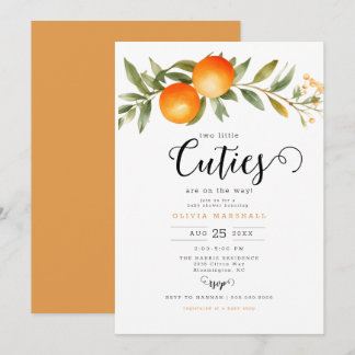 Invitation Orange Two Little Cuties Twin Baby shower
