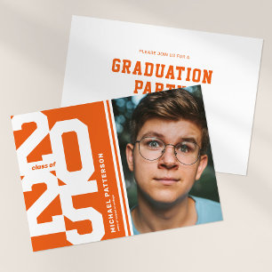 Invitation Orange Varsity Sport Photo Graduation Party