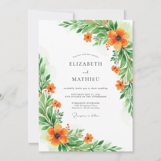 Invitation Orange Verdant Botanical Wedding (Devant)