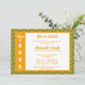 Invitation Orange Vert Carré Dots Bordure de la fête de gradu (Debout devant)