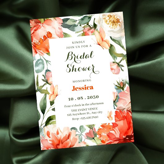 Invitation Orange vert fleuri