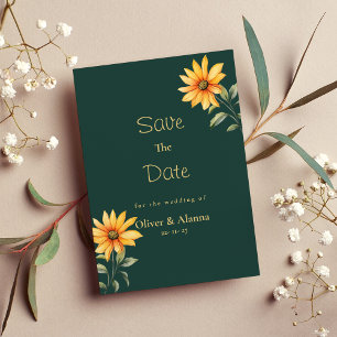 Invitation Orange vert or tournesol floral Enregistrer la dat