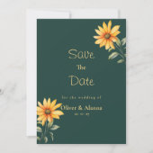 Invitation Orange vert or tournesol floral Enregistrer la dat (Devant)