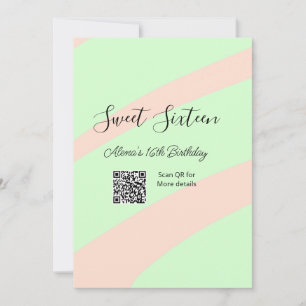 Invitation Orange vert pastel QR Sweet sixteen anniversaire