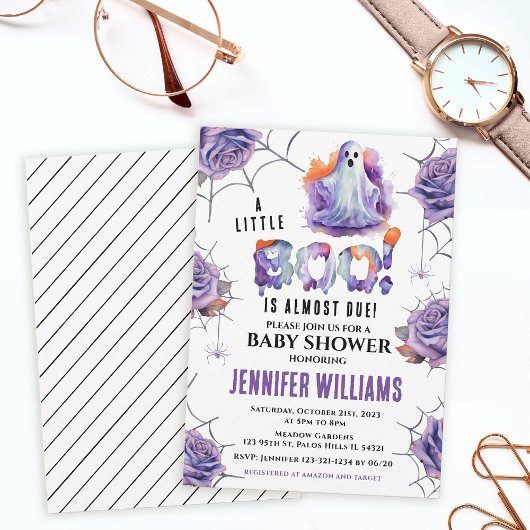 Invitation Orange violet petit baby shower fantôme de botte