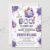Invitation Orange violet petit baby shower fantôme de botte (Devant)