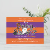 Invitation orange violet pour BABY SHOWER Hallowee (Debout devant)
