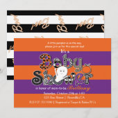 Invitation orange violet pour BABY SHOWER Hallowee (Devant / Derrière)