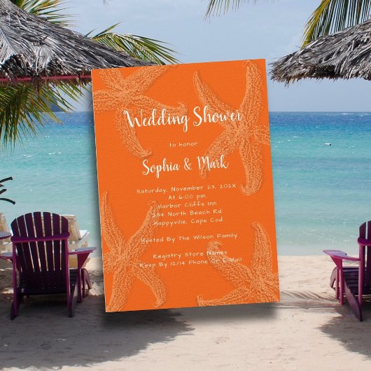 Invitation Orange Wedding shower Sea Stars