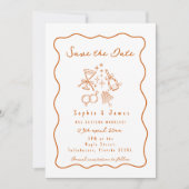 Invitation orange Whimsical Doodle Mariage tendance (Devant)