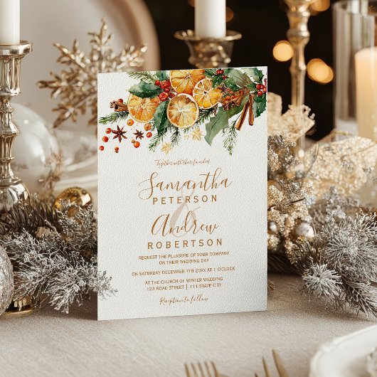 Invitation Orange Wreath Citrus Christmas winter wedding