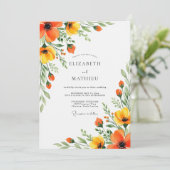 Invitation Orange Yellow Floral Flourish Wedding (Debout devant)