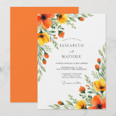 Invitation Orange Yellow Floral Flourish Wedding (Devant / Derrière)