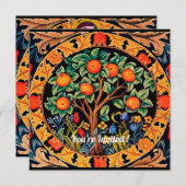 INVITATION ORANGER AUX FEUILLES VERTES,FLEURS (Devant / Derrière)