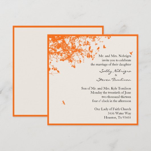 Invitation Orangers et oiseaux (Devant / Derrière)