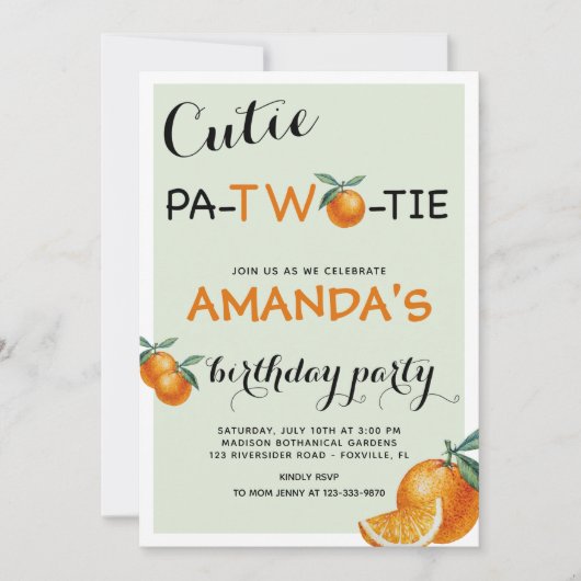 Invitation Oranges 2e anniversaire cutie pata-deux cravates (Devant)