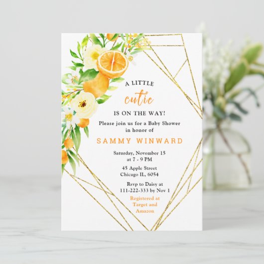 Invitation Oranges and Flowers Baby Shower (Debout devant)