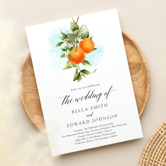 Invitation Oranges Aquarelle Boho Mariage