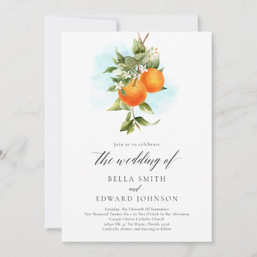 Invitation Oranges Aquarelle Boho Mariage (Devant)